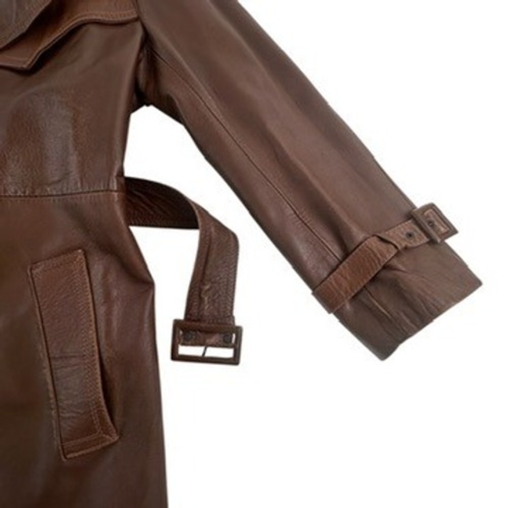 Stanley Blacker Leather‎ Coat 44 Mens Vintage Brown Trench Belted Long Jacket - Picture 7 of 16